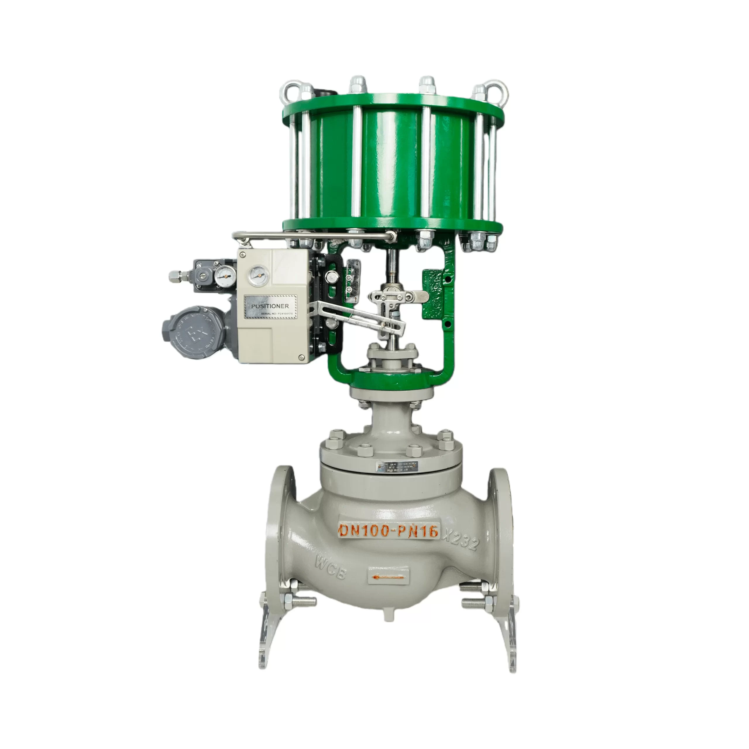 ZJHMの二重作動空気圧制御グローブバルブの側面図(ポジショナー付き)